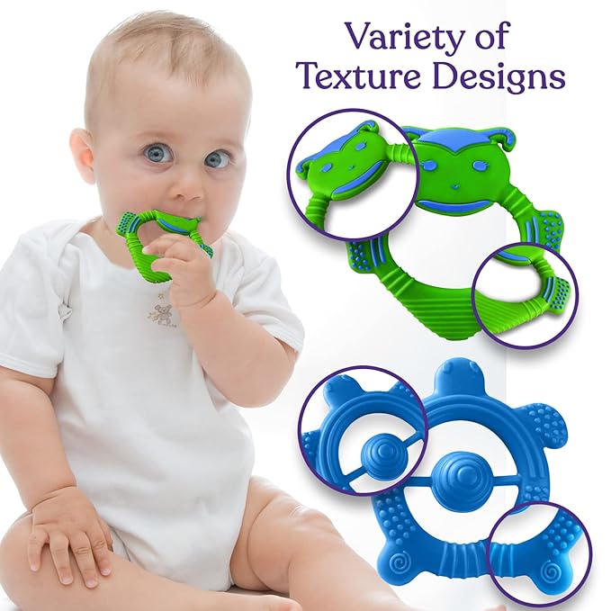 Baby Teething Toys for Newborn, Infants 0-6 Months Silicone Teethers for Babies 6-12 Months BPA Free (Bee - Blue & Green)