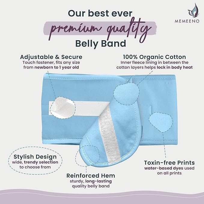 MEMEENO Baby Belly Band for Gas and Colic Baby Relief - Belly Band for Heating Pad for Colic, Heated Tummy Wrap, Sky