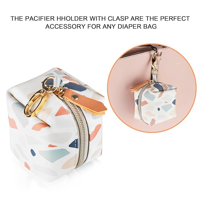 Pacifier Case with Clip, Holder Pouch for Diaper Bag, Holds 2 Pacifiers, Colorful Stone