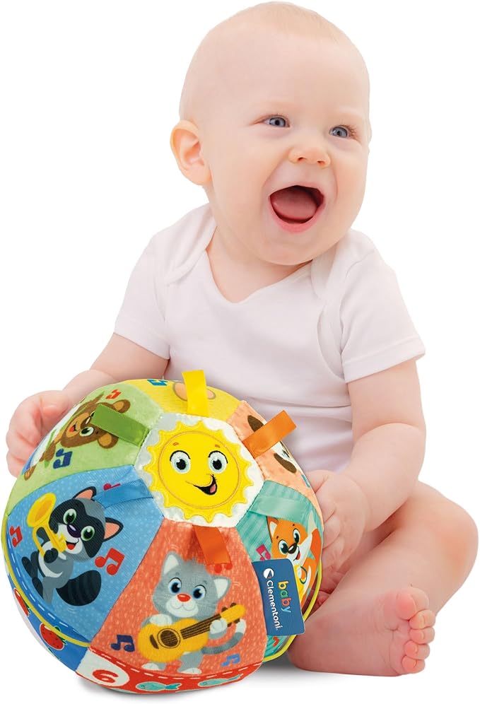 Clementoni Baby Baby Ball Sounds and Sings, Electronic Game for Children 6+ Months, with Sounds and Soft Melodies, Soft Fabric, Stimulates Manuality, Touch and Motor Skills, Italian Language,