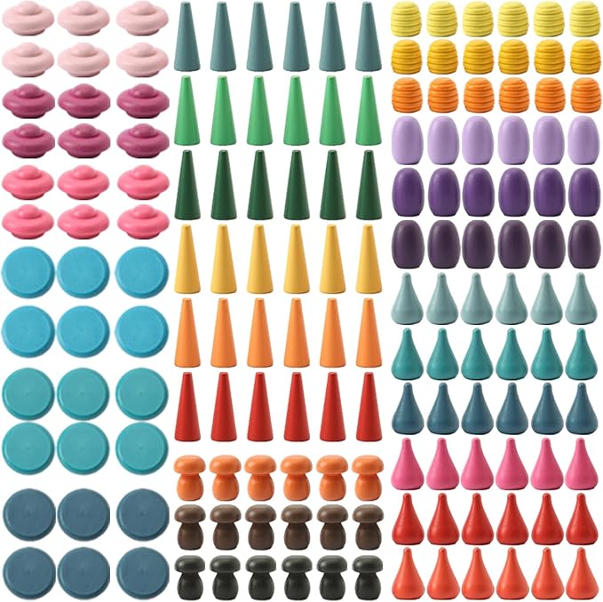 Promise Babe 162 PCS Wooden Loose Parts Toy Rainbow Stacking Toy for Toddlers, Sensory Play Set Colorful Montessori Materials Preschool Learning Building Toys for Boys Girls