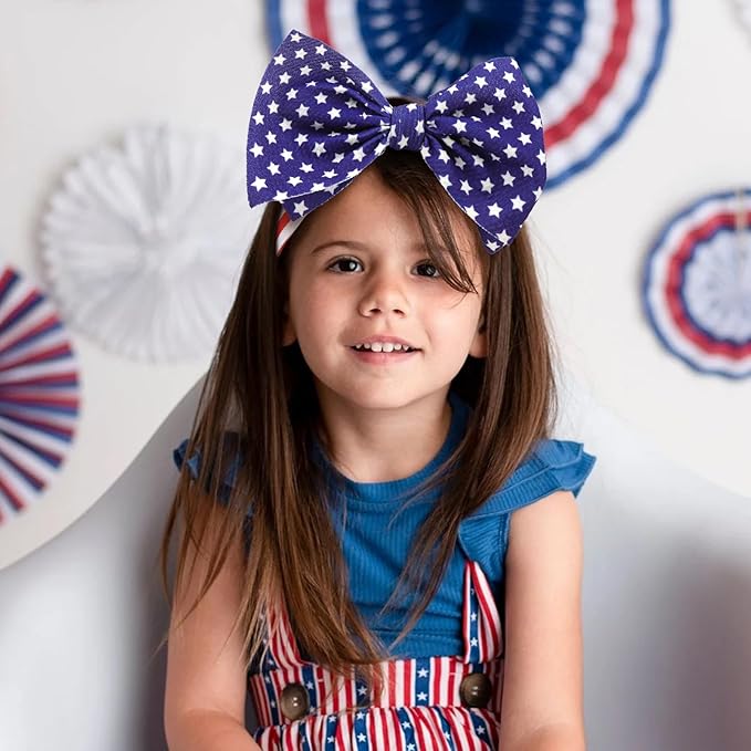 4th of July Baby Hair Bows Girls Headband 6-12 Months Patriotic Hair Accessories Infant Baby Headbands with Bows Red Blue Large Bow Star