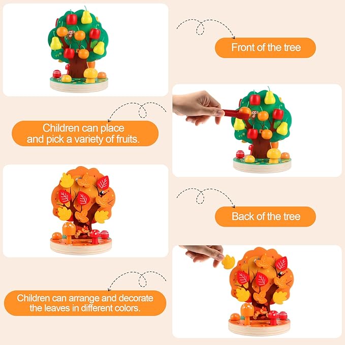 INIFEIDALA Montessori Toys for 3 4 5 6 Year Old - Wooden Sensory Toy for Toddlers - Shape Sorting Puzzle for Fine Motor Skills - Apple Picking Magnetic Tree Toy,Hand-Eye Coordination,Color Recognition