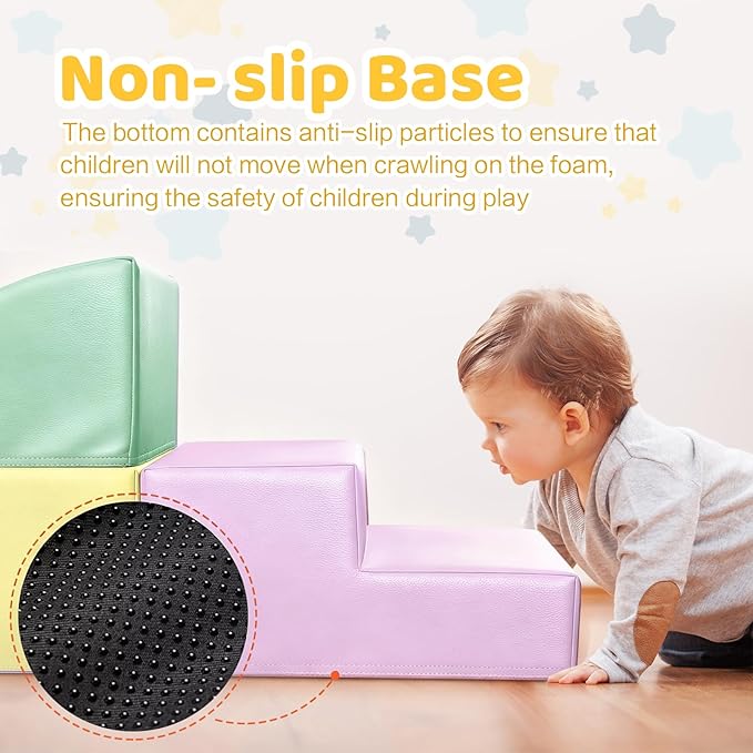 Hoohtoot Foam Climbing Blocks for Toddler: with 4-Piece PU Leather Climbing Toys and a Ball Pit - Foam Ball Pit for Toddlers - Climbing Toys Indoor for Kids Crawling (Yellow Climbing Blocks)