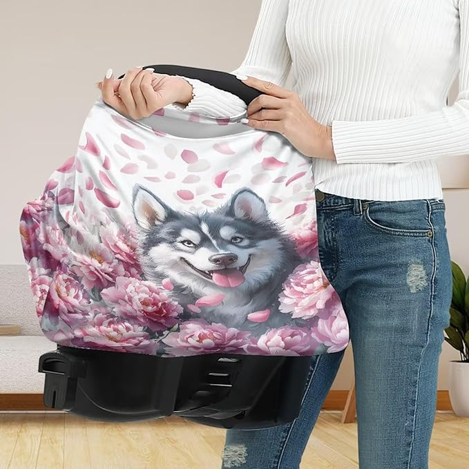 GIFTPUZZ Siberian Husky Car Seat Covers Nursing Cover Carseat Canopy for Babies Privacy Protection Breastfeeding Covers Nursing Scarf Baby Shower Gifts for Boys Girls