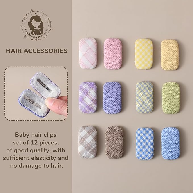 12 PCS Toddler Hair Clips - 1.8'' Baby Girls Wrapped Snap Barrettes or Babies Hair Accessories for Infants and Kids