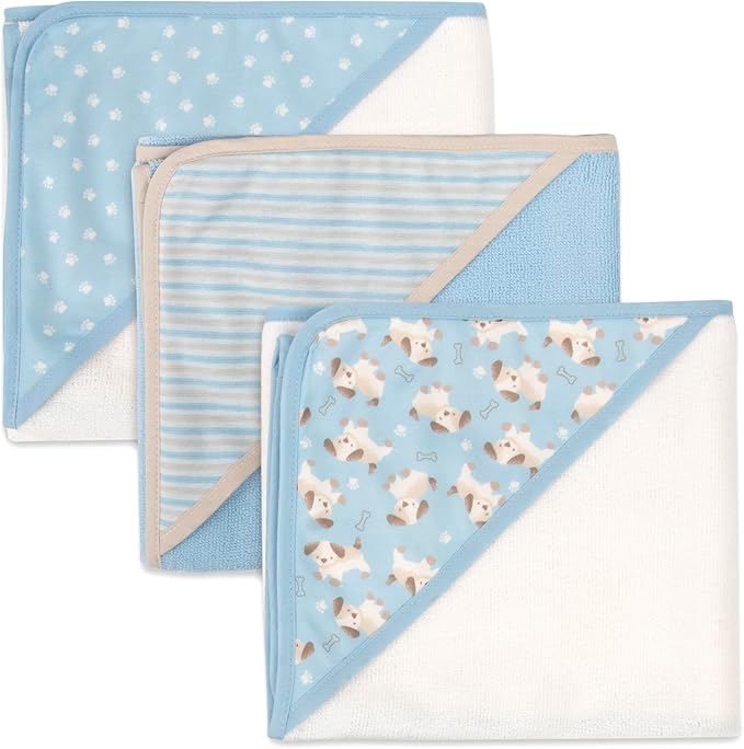 Jessica Simpson 6 Piece Printed Hooded Bath Towel and Washcloth Set for Infant, Newborns and Toddlers 3 – 24 Months for Bath Time, Showers, Lounge, Beach and Pool (6 Piece Puppies Print)