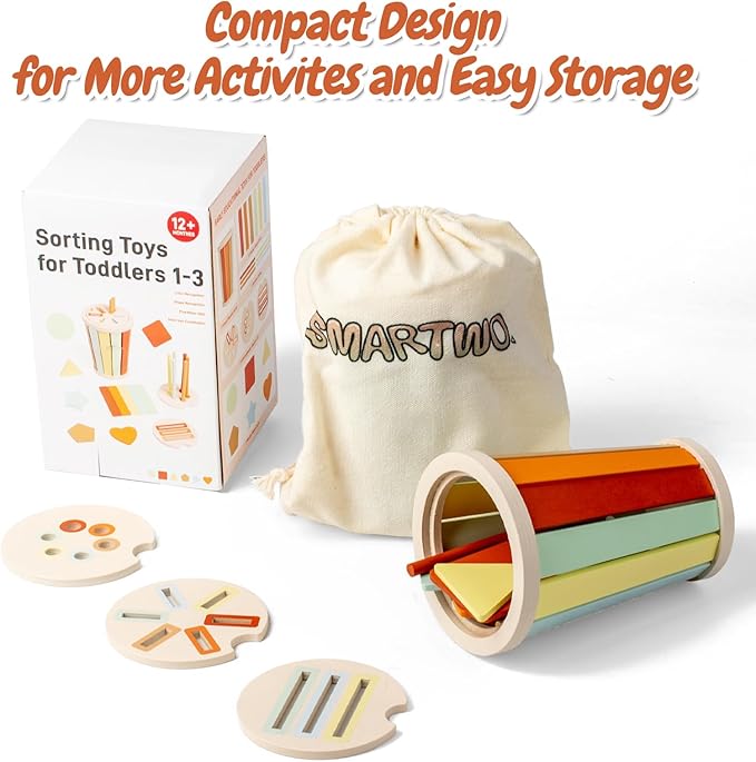 Montessori Toys for 1 2 3 Year Old, 3 in 1 Wooden Learning Color Sorting Toys for Toddlers 12-36 Month Old, Wooden Educational Toy, Fine Motor Developmental Sensory Matching Games