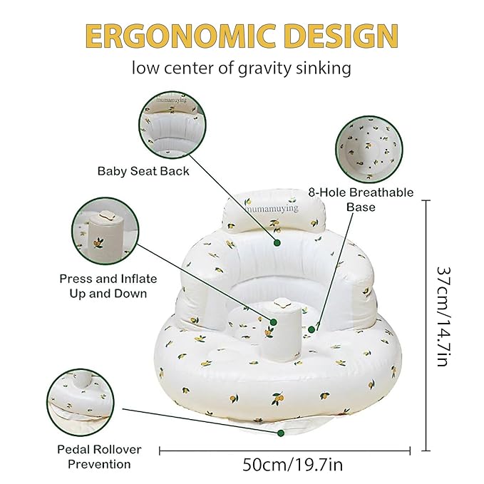 Inflatable Baby Seat - Infant Safety Support, Blow Up Baby Floor Seat with Built in Air Pump- Perfect for Travel, Beach, Camping - Ideal for Babies 3 Months and Up (Bear)