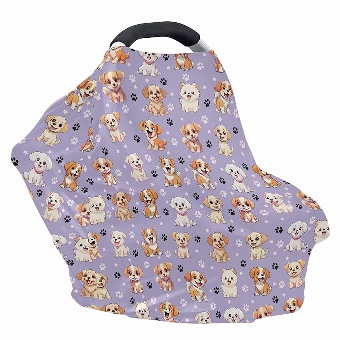 GIFTPUZZ Cute Puppy Car Seat Cover for Girls and Boys, Stretchy Breastfeeding Nursing Cover, Grocery Cart Cover, High Chair Cover, Baby Car Seat Covers Thermal Carseat Canopy