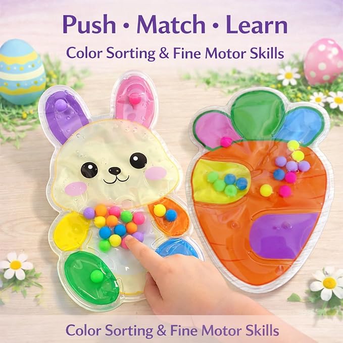 2 Pack Easter Color Sorting Sensory Toys for Toddler Easter Basket Stuffers, Fine Motor Travel Essential Montessori Autism Fidget Toys for Kid 3 4 5 Years