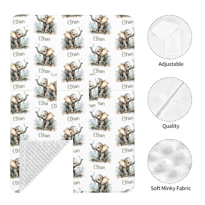 Personalized Winter Carseat Cover for Baby Custom Name Car Seat Canopy for Newborn Baby Boys Girls 2 in 1 Mom Nursing Breastfeeding Covers Elephant Minky Baby Carrier Stroller Covers