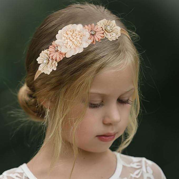 Utaly Flower Headband for Baby Girls 3pcs Elastic Baby Girl Floral Crown Newborn Infant Toddler Hair Accessories