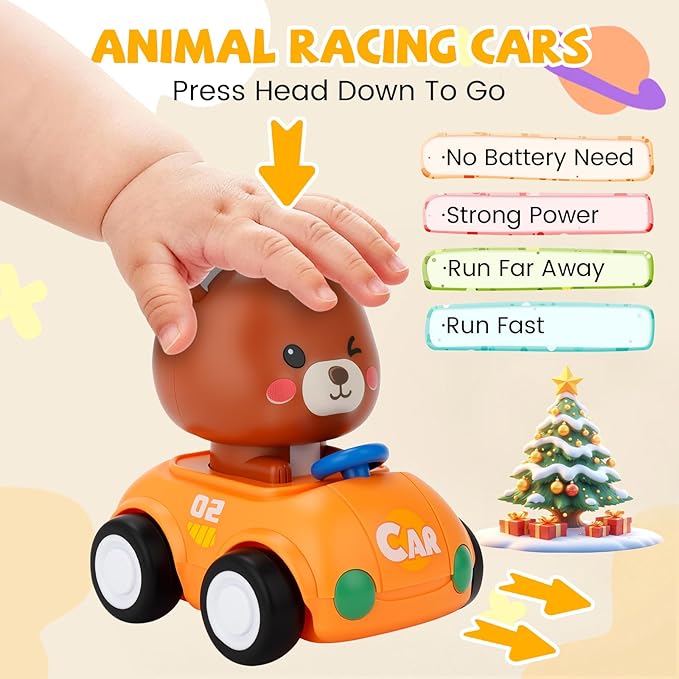 Press and Go Car Toys for Toddlers 1-3, Gifts for 1 Year Old Boy, 6 Pack Friction Powered Baby Push Cars, Infant Play Vehicle Set for 6-9-12-18 Months, 1st Birthday Gifts for 1-2 Year Old Boys Girls