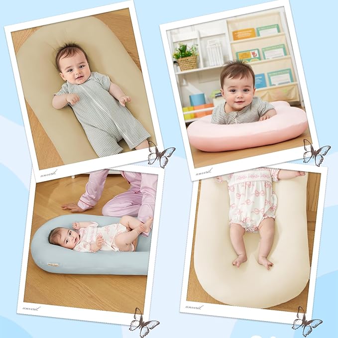 Lucakuins Baby Support Cushion, 0-24 Months Newborn Infant Support Cushion with Cover, Portable Tummy Time Mat for Home and Travel, Soft Cotton, Supervised Use, Baby Essentials Gift (White)