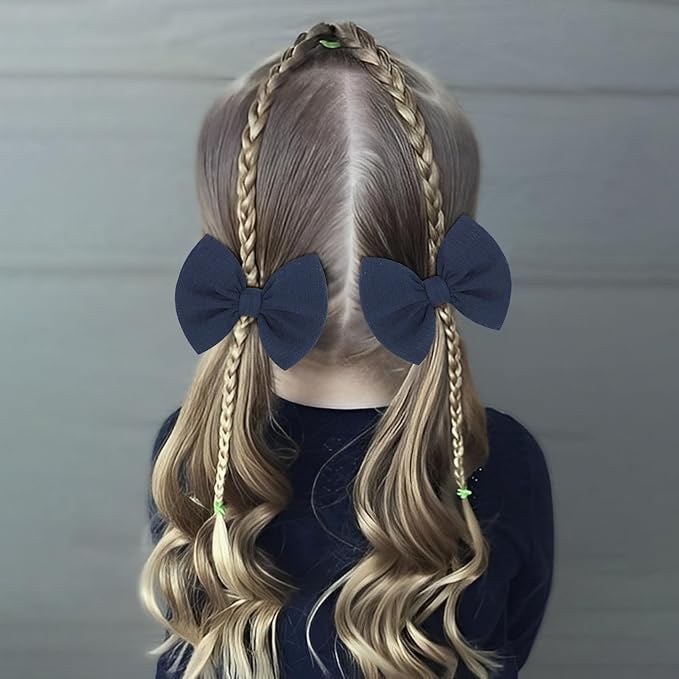 Baby Girls Hair 3'' Bows Clips Set Handmade Bow Hair Clips Hair Accessories Alligator Clip for Babies Infant Toddlers Little Kids 6 PCS Navy Blue Dark Green Gray