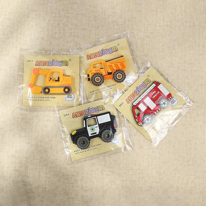 Car Series Baby Teething Toys,Food Grade Silicone Chew Teether for 3 Months+ Infant Boy and Girl,Toddler Sensory Chewing Teether,BPA Free. (Dump Truck,Yellow)