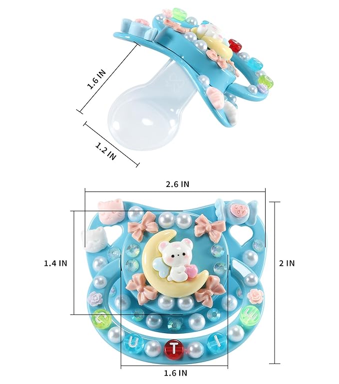 CutiePlusU Adult Sized Pacifier Dummy for Adult-Big Shield DIY Handmade-Blue Moon Bear
