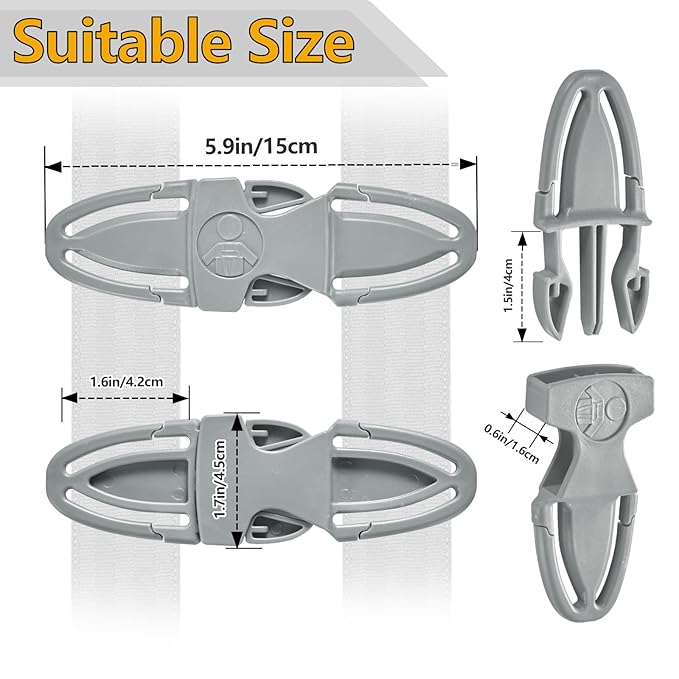 Child Car Seat Chest Harness Clip Universal Replacement for Kids, Toddler, Stroller, Baby Essentials, Baby Car Seat Accessories, Grey, Rectang (6.93 x 3.98 x 0.87 inches)