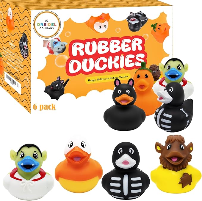 The Dreidel Company 6-Pack Halloween Rubber Duck Toy Duckies for Jeeping, Fun Bath Birthday Gifts Baby Showers Summer Beach and Pool Activity, 2 Inches