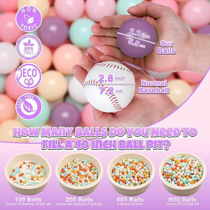 GOGOSO Ball Pit Balls for Toddlers Dogs Baby, 2.2 Inch Pastel Play Ball Toys Kid Ballpit, Bounse House, Birthday, Tent, Party,100 pcs