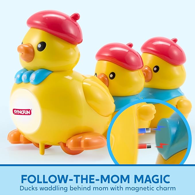 SYNCFUN Musical Duck Toy with 2 Baby Ducks, Crawling Tummy Time Toy with Light & Music, Early Learning Education, Birthday Gift for Boys Girls Aged 6+ Months, Easter Gift