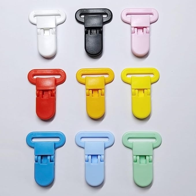 50piece 25mmRibbon Pacifier Plastic Suspender Clips for DIY Teething Toys Baby Blankets Dummy Bib Leash, White