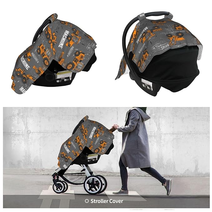 KiuLoam Cartoon Style Construction Machines Baby Car Seat Canopy, Nursing Cover for Mom Breastfeeding Scarf, Infant Car Seat Cover/Multiuse Baby Stroller Covers for Babies Boys Girls