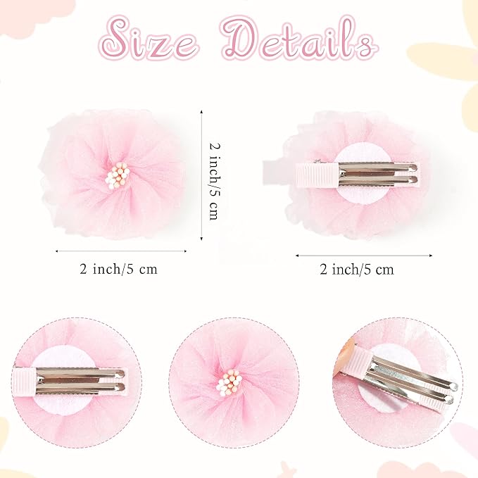 DeD 28PCS 2" Chiffon Flower Hair Clips with Pistil Tiny Hair Clips Fine Hair Accessories for Girls Infants Toddlers Set of 14 Pairs