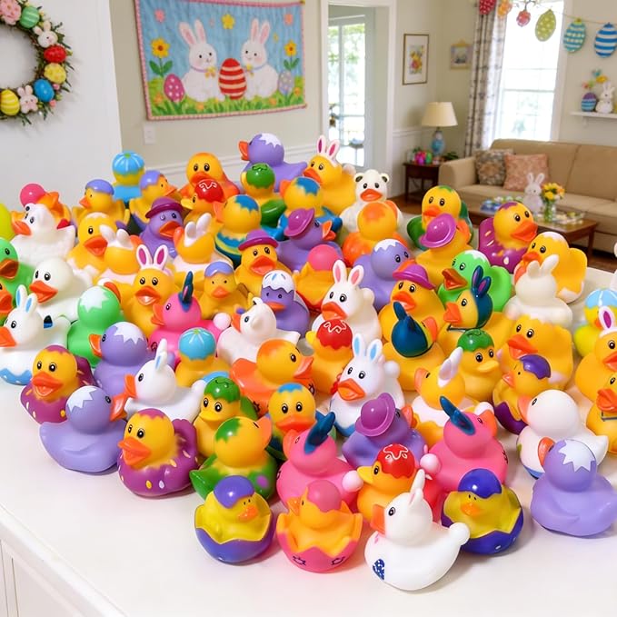 72PCS Easter Rubber Ducks in Bulk Mini Rubber Ducks Easter Basket Stuffers Ducks for Kids Baby Bath Toys Party Favor