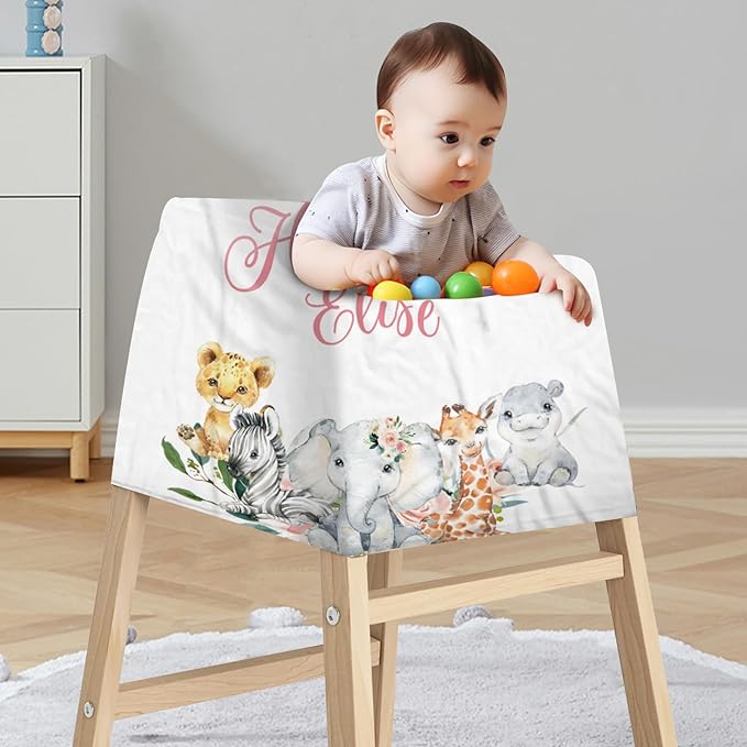 Personalized Baby Car Seat Cover Stroller Canopy: Custom Name Newborn Baby Girl Elastic Safari Animals Nursing Cover for Moms First Birthday Gift Pink(one Size)