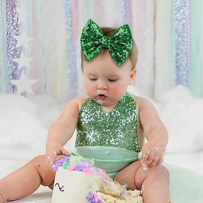 Hair Clip - 5 inches St.Patrick's Day Sequins Large Bow with Alligator Clip - Green - Hair Accessories for Women Teens Babies Toddlers