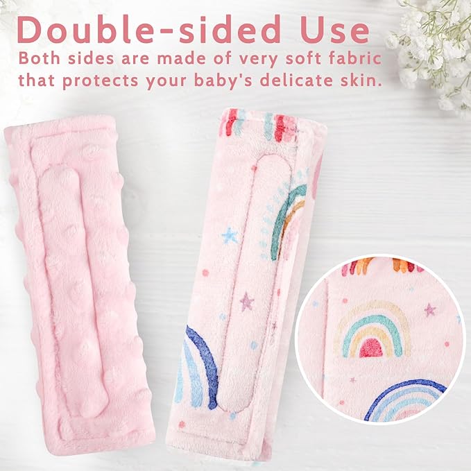 Carseat Strap Covers for Babies, Soft Seatbelt Covers for Kids, Reversible Baby Car Seat Strap Covers, Size: 6.5 x 6.5 inch, for Baby Car Seat, Stroller, Swing, High Chair, Rainbow