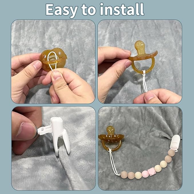 Pacifier Clips for Baby Boys Girls Silicone Beads Pack of 2 Soft Flexible Binky Clips (Beige+Purple)