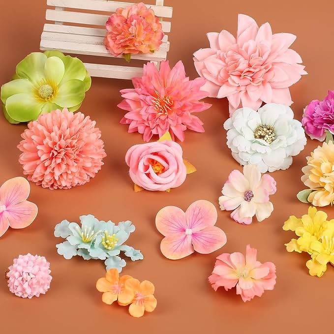 Leery 20 PCS Boho Flower Hair Clips for Women - Rose Hair Barrettes, Wedding Hairpins, Bridal Headpiece, Hawaiian Silk Floral Clips (Light Pink)