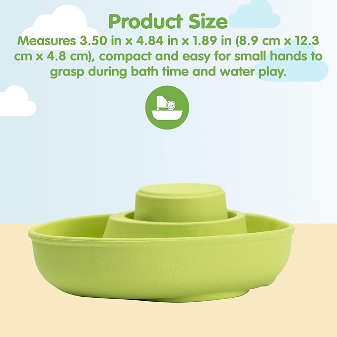 PlanToys® Pastel Green Rubber Convertible Boat | Montessori Water & Sensory Play Toy for Cause & Effect, Imagination & Exploration | Eco-Friendly Floating Bath Toy