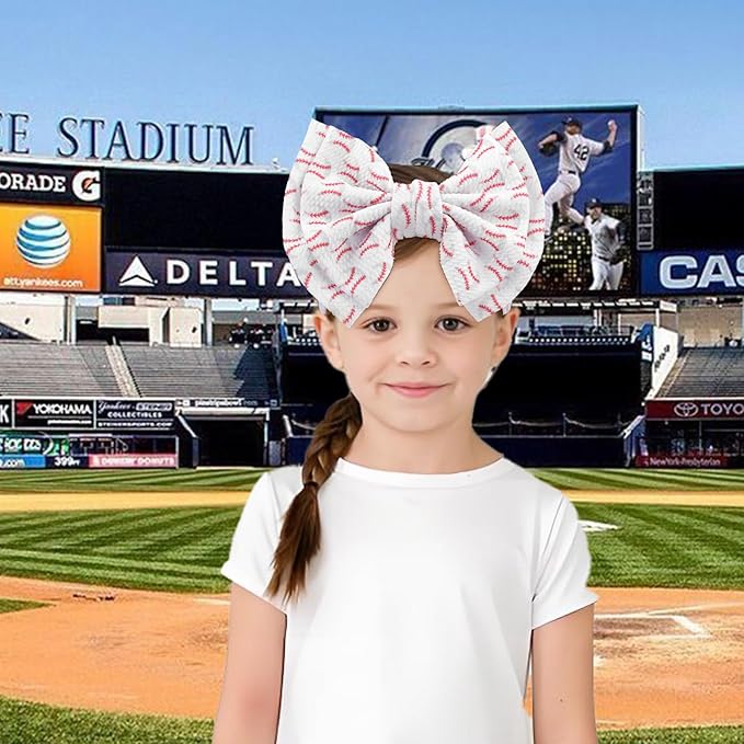 Baseball Baby Bows Headbands Game Day Hair Bow High Stretchy Soft Nylon Headbands Handmade Hairbands with Bows Hair Accessories for Infant White Red