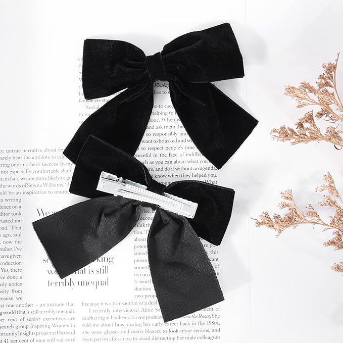 2PCS Velvet Hair Bows Black Hair Ribbon Clips 4" Big Fall Alligator Clips Hair Accessories for Women Girls Toddlers Kids Baby