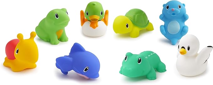 Munchkin Baby Bath Toy Squirts for Babies and Toddlers 9 Months and Up, Lake Animal Squirters, 8 Pack