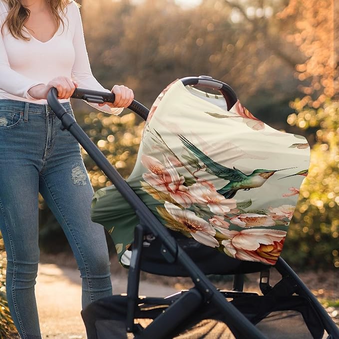Fashion Hummingbird Floral Print Stylish Infant Babies Nursing Cover Stretchy Car Seat Canopy for Shopping Cart/High Chair/Stroller Covers