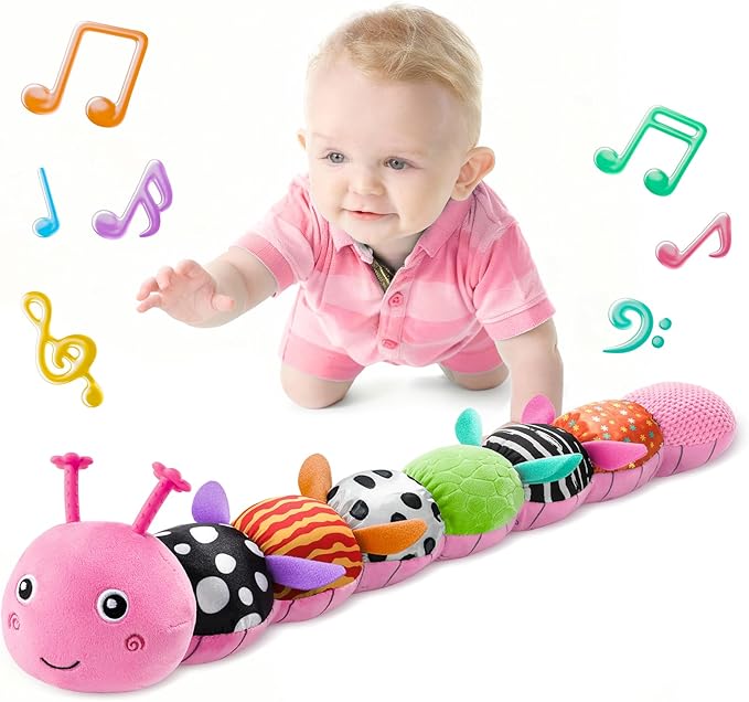 LIGHTDESIRE Baby Toys Musical Caterpillar,Infant Toys Stuffed Animals 3 6 12 Months Sensory Toys with Ruler Design,Crinkle&Ring Bell,Baby Teething Toy Tummy Time Boy Girl Gifts Easter Basket Stuffer