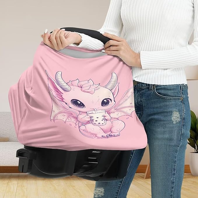 Wanyint Dragon Bubble Tea Pink Stretchy Baby Car Seat Covers Carseat Canopy, Baby Breastfeeding Stroller High Chair Shopping Cart Cover