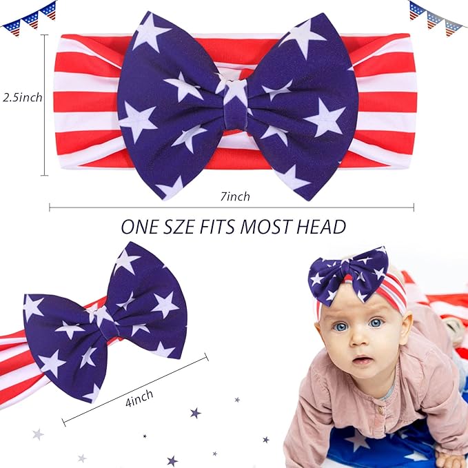 VOBOBE 4th of July America Flag Baby Headbands Cheer Bow, Baby Girls Red White Blue Star Spangled Patriotic Hair Bow for Newborns Toddlers Small Children,3 Pcs (Style B)