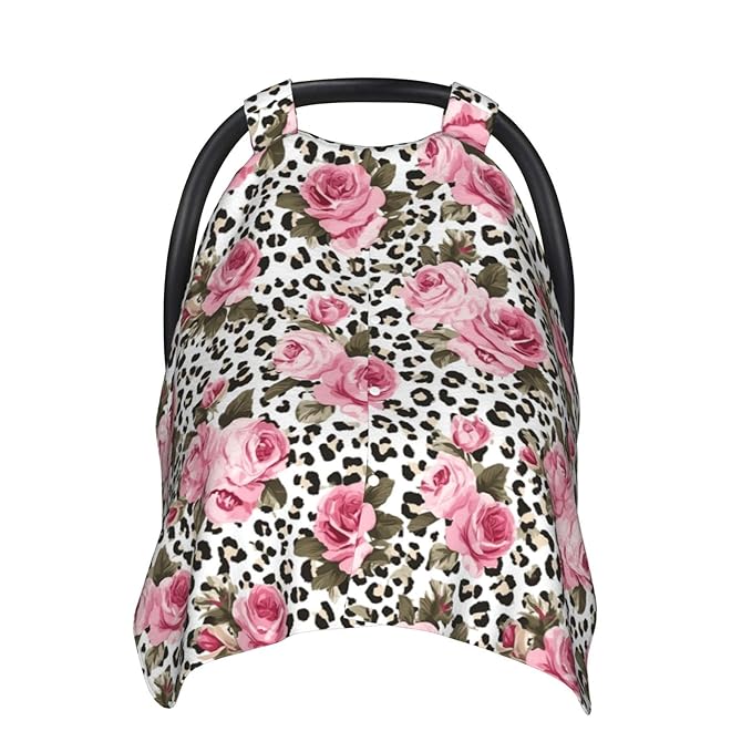 KiuLoam Pink Rose Leopard Cheetah Print Baby Car Seat Canopy Nursing Cover Breastfeeding Scarf Stretchy Soft Breathable Infant Carseat Cover for Babies Boys Girls
