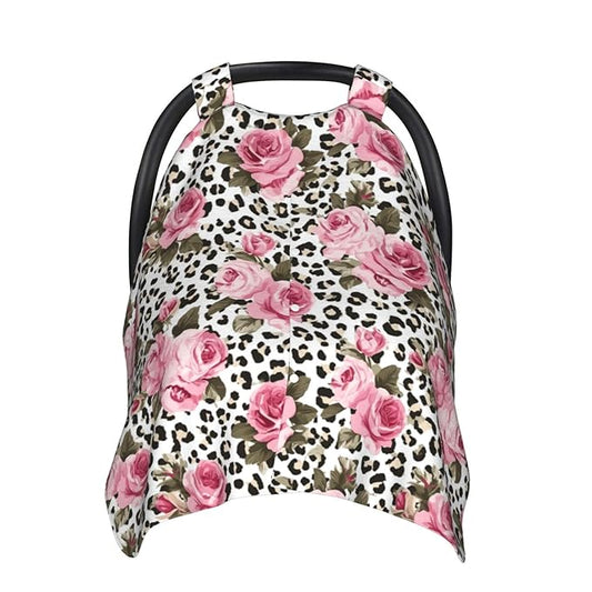KiuLoam Pink Rose Leopard Cheetah Print Baby Car Seat Canopy Nursing Cover Breastfeeding Scarf Stretchy Soft Breathable Infant Carseat Cover for Babies Boys Girls