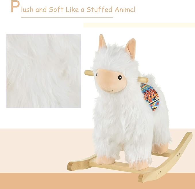 Qaba Kids Ride-On Rocking Horse Toy Llama Style Rocker Soft Plush Fabric for Children 3+ Years