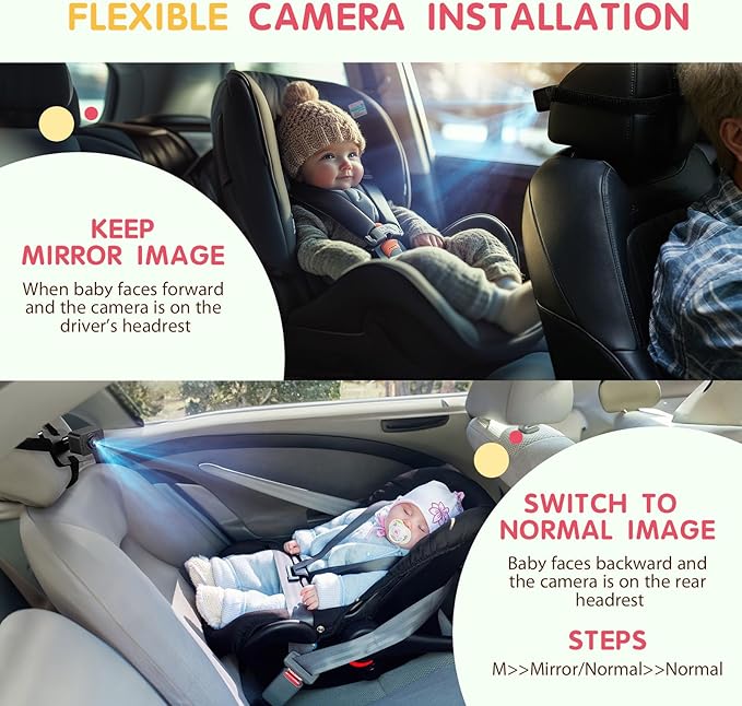 S100P Baby Car Camera with Ultra Night Vision, 5'' HD 1080P IPS Baby Car Monitor with 3X Zoom, Backseat/Carseat/Rear Seat Camera USB, Easy No-Damage Install, Safety for Infants and Pets (5 inch Green)