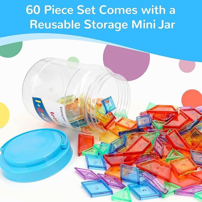 140 Pcs Translucent Pattern Blocks for Light Table, 6 Colors & Shapes Educational Light Table Manipulatives and Accessories