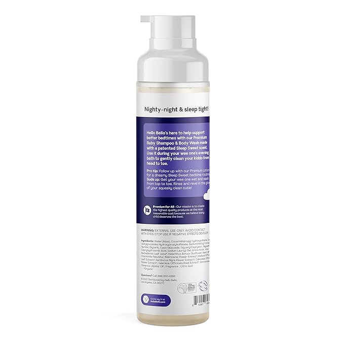 Hello Bello Nighttime Shampoo and Body Wash, Gentle Hypoallergenic Formula for Babies and Kids, Vegan and Cruelty-Free, Sweet Sleep Scented, 10 fl oz