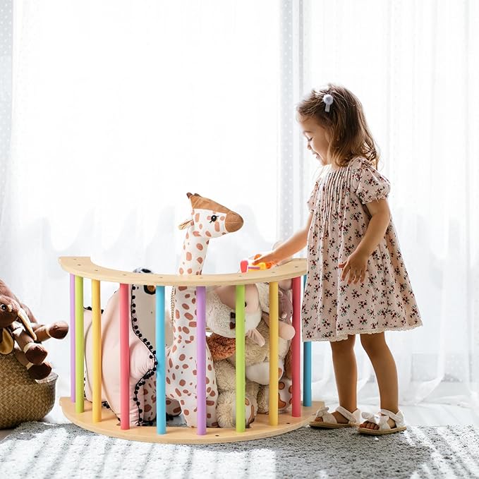 INFANS Wooden Arch Climber Rocker with Soft Cushion, 6 in 1 Montessori Climbing Toys for Toddlers, Waldorf Indoor Table Baby Children Ladder Gym Learning Playset Gift for Kids Boys Girls (Colorful)